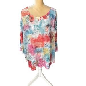 Ali MIles Multicolor Double Layer Tunic Top 3/4 Sleeve Size 2X